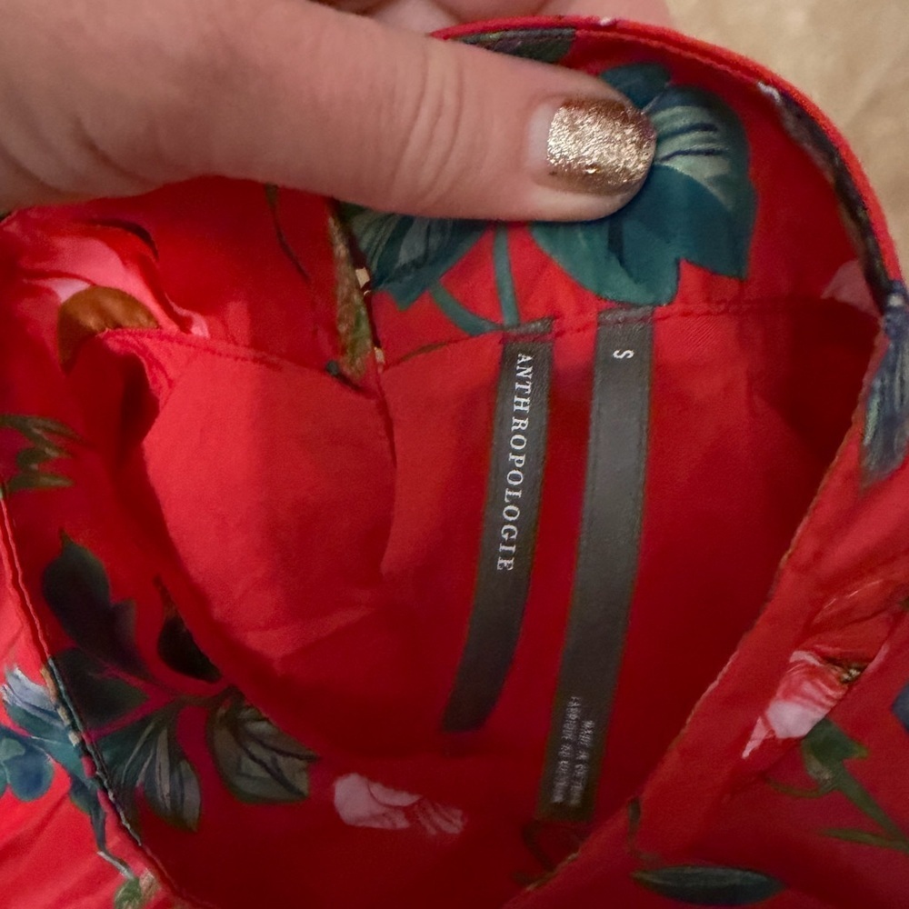 Anthropologie Red Floral Puff Sleeve Mini Dress Small - Picture 7 of 9
